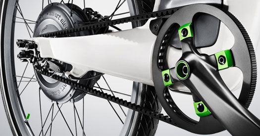 Particolare catena in carbonio della Bicicletta Smart 